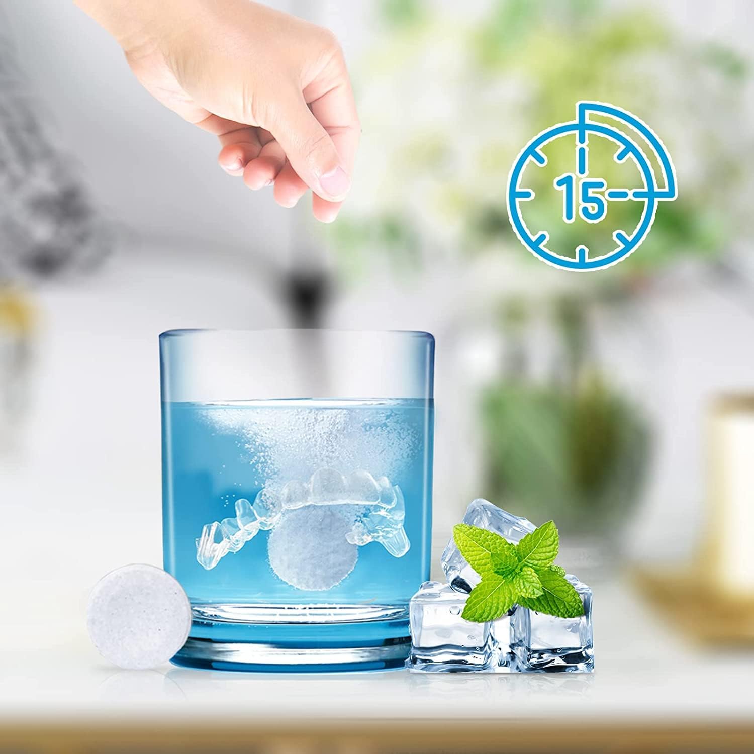 Y-Kelin Retainer and Denture Cleaner 120 Tablets for 4 Months Removes Stains Plaque Odors for Dentures Retainers Mouth Guard and Removable Dental Appliances (120 PCS, Mint)