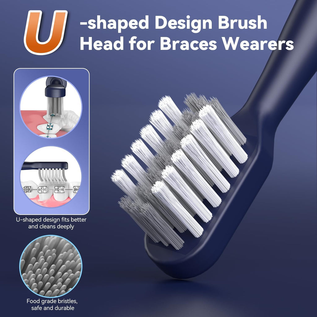 JTF Orthodontic Electric Toothbrush for Braces: 6 U-Shaped Soft Brush Heads, 5 Brushing Mode, 2Min Timer, IPX7 Waterproof, Deep Oral Clean, Rechargeable Sonic Toothbrushes for Tooth with Dental Device