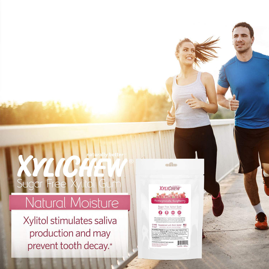 Xylichew 100% Xylitol Chewing Gum - Non GMO, Non Aspartame, Gluten Free, and Sugar Free Gum - Natural Oral Care, Relieves Bad Breath and Dry Mouth - Pomegranate Raspberry, 500 Count