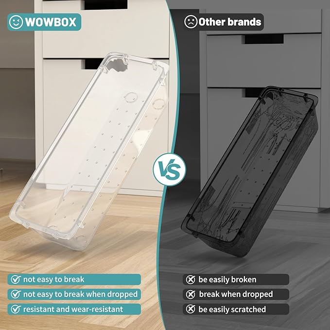 WOWBOX 24 PCS Clear Plastic Drawer Organizer Set, 4 Sizes Desk Drawer Organization and Storage Containers for Makeup, Cosmetics, Jewelry and Gadgets in Kitchen, Bathroom, Bedroom, Office, Clear