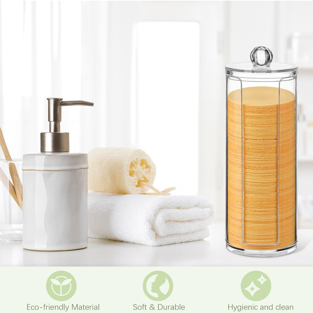 120 Pcs Compressed Facial Sponges Natural Face Exfoliator Disposable Face Sponges for Cleansing Round Soft Facial Scrubber Pads with Storage Container for Makeup Removal Esthetician Supplies Travel