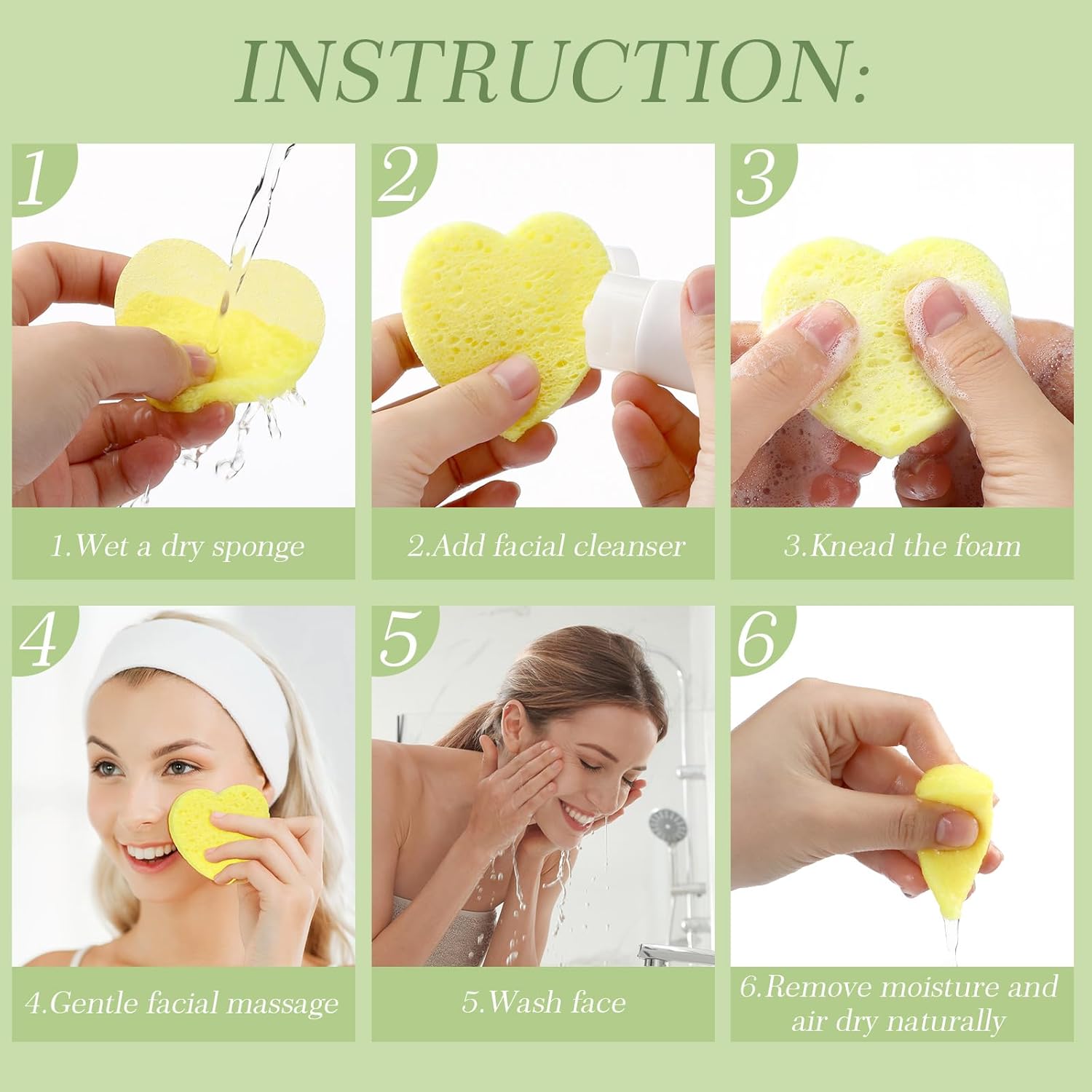 Sieral 120 Pcs Compressed Facial Sponges with Container Disposable Face Sponge Pads for Washing Face Cleansing Exfoliating Esthetician Makeup Removal(Heart,Lemon Yellow)