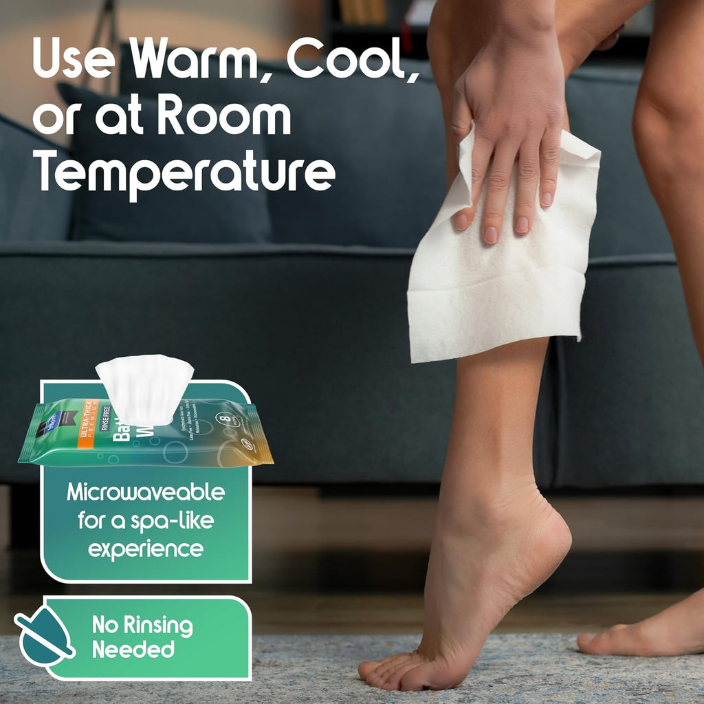 Inspire Ultra Thick Rinse-Free Bath Towels | Shower Towels - Flush-Free Wet Wipes with Aloe | Thick Strong Extra Large Towel for Adults | Body Wipes for Adults Bathing No Rinse