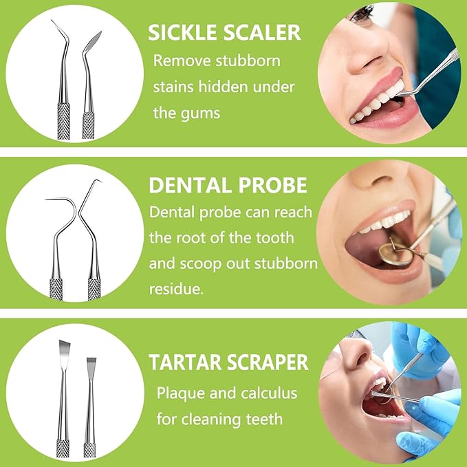 8 Pack Dental Tools PARYUNGR Teeth Cleaning Tool Kit, Stainless Steel Scraper Plaque Tartar Remover Tooth Cleaner Dental Floss Picks, Professional Oral Care Hygiene Set for Personal Pet Use with Case