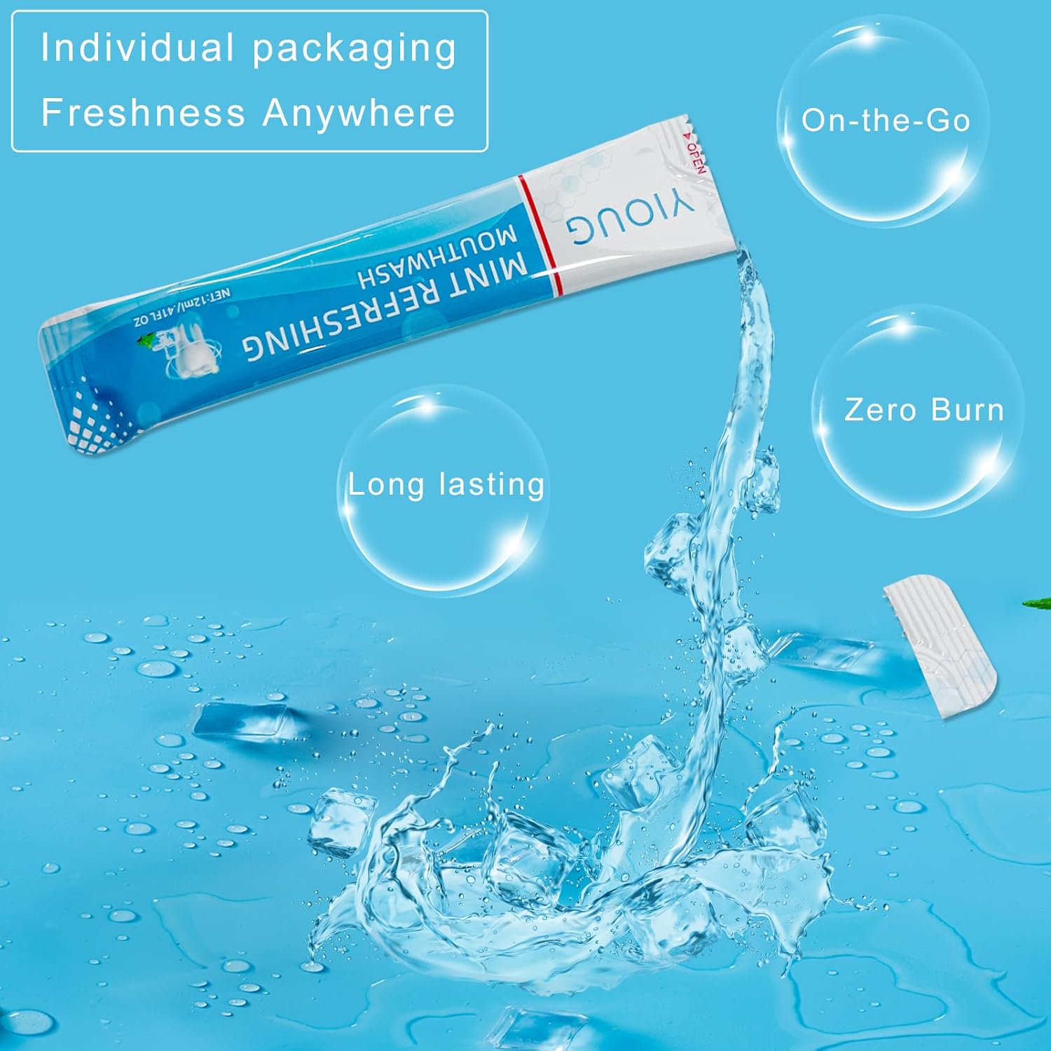 Travel Mouthwash Packets to Go, Alcohol Free, Mint Mouth Wash for Adults, Long-Lasting Freshness - 20 Individually Wrapped Mints & Breath Strips with Xylitol, Purse Mini Essentials