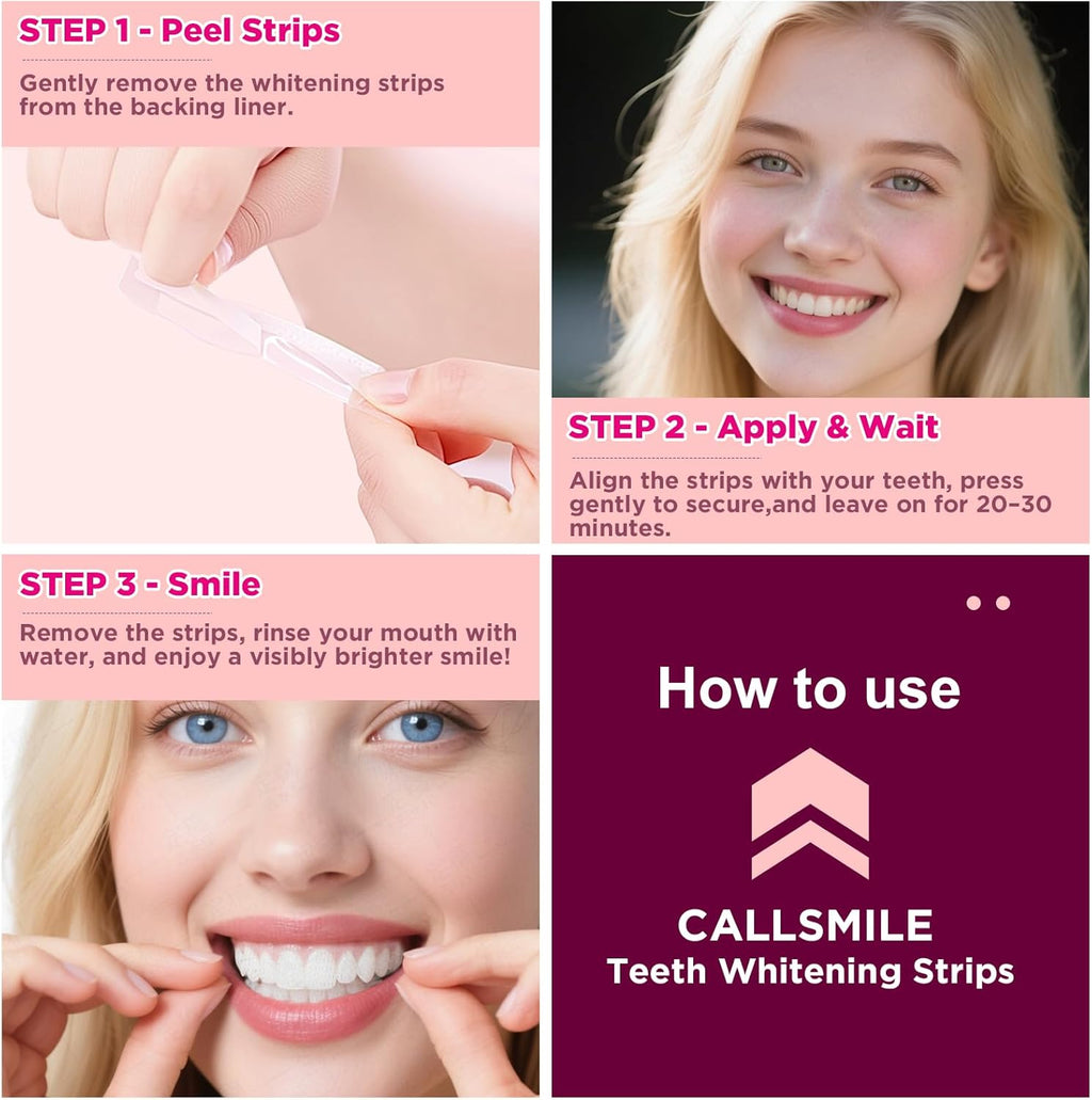 CALLSMILE Teeth Whitening Strips - 14 Treatments Enamel Safe, Professional Teeth Whitening with Non-Slip Dry Strip Technology, Deep Stains Removal, No Sensitivity, Coconut (28 Strips)