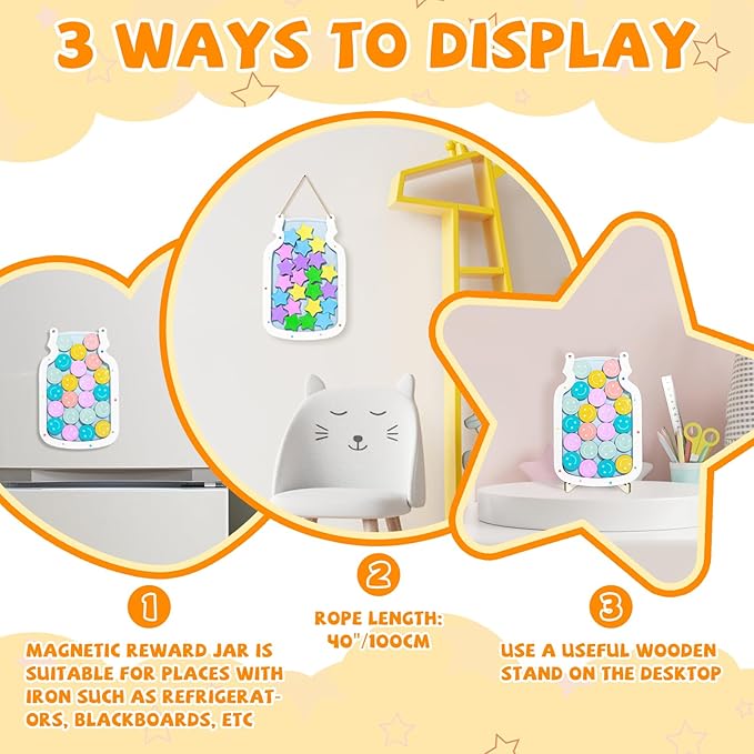 2Pack Reward Jar Magnetic Star and Smiley Face Reward Jar Classroom Reward System for Kids Classroom Reward Jar for Students Incentive Good Behavior Home Training New