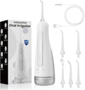 Water Flosser for Teeth with Detachable Washable Tank, 5 Modes Rechargeable Cordless Oral Irrigator, 300ml Portable Dental Flosser, IPX7 Waterproof for Home & Travel, White