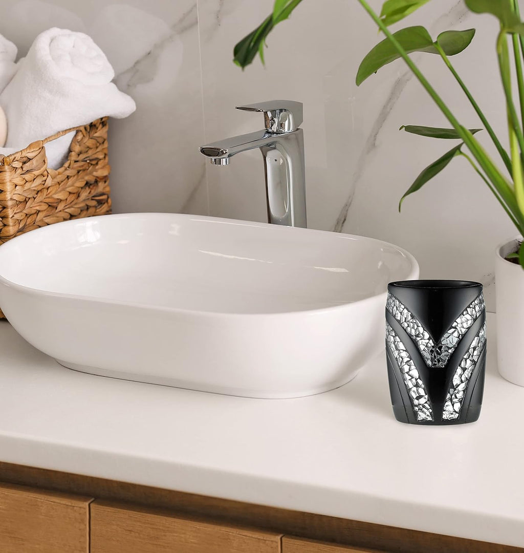 Zahari Home Sinatra Bath Tumbler Toothbrush and Toothpaste Holder Makeup Brushes Organizer, Black