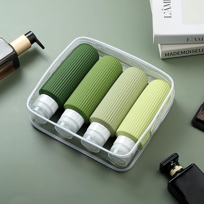 Travel Bottles for Toiletries, Large 6oz Travel Size Containers, BPA Free Leak Proof Tubs Refillable Liquid Accessories with Toiletry Bag for Cometic Shampoo and Lotion Soap (4 Pack)