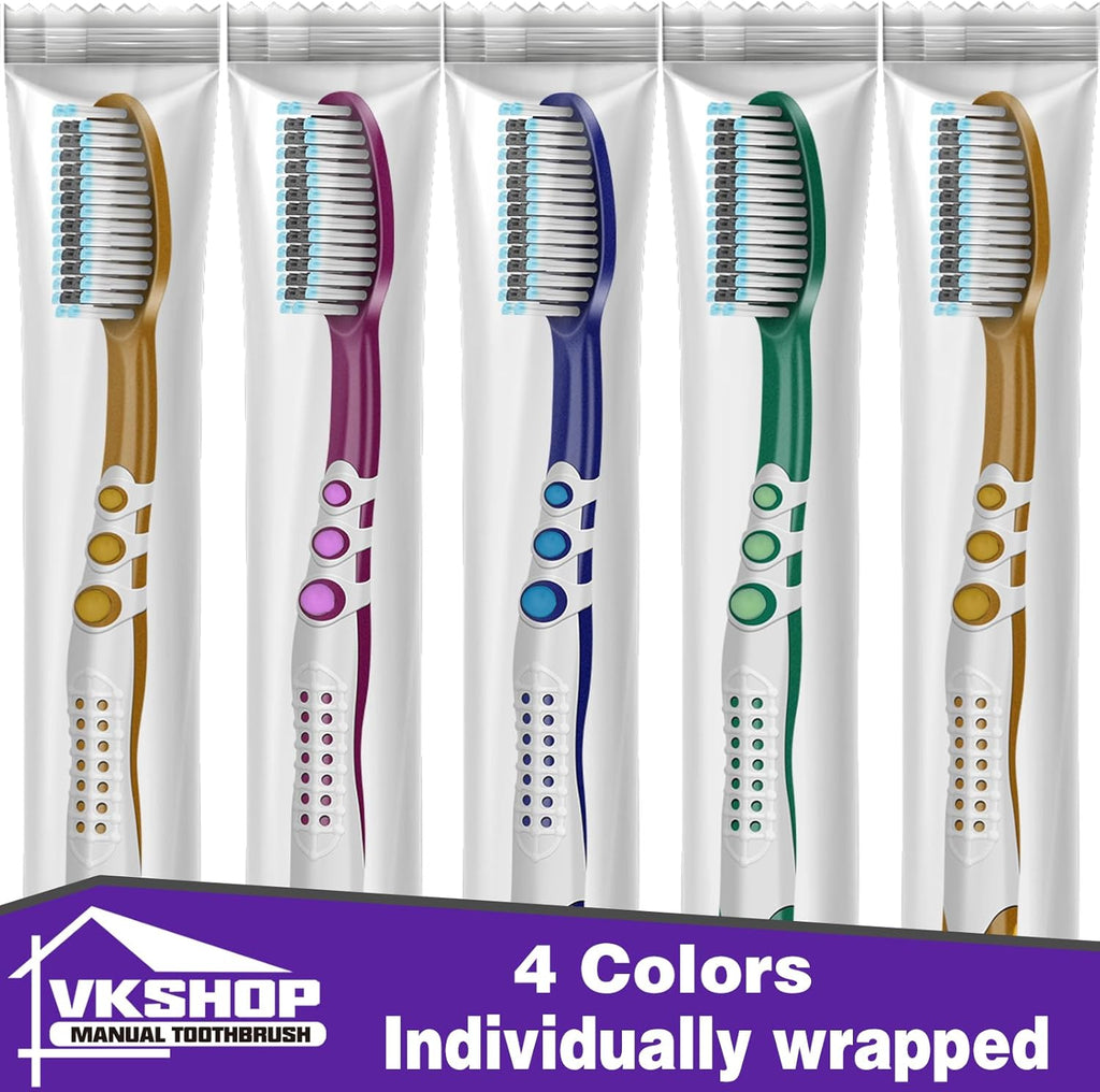 144 Bulk Disposable Toothbrushes, Individually Wrapped Toothbrush, Medium Soft Bristle Tooth Brush Manual Travel Toothbrush Set for Adults Kids