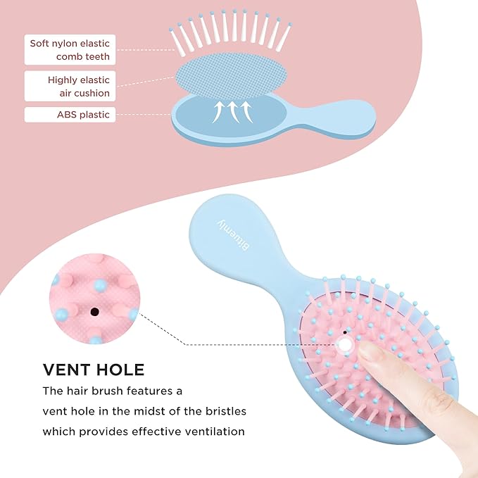 Mini Hair Brush, Detangling Hairbrush for Dry and Wet Hair, Small Size Travel Detangler Brush for Girls Boys Kids Women Men for All Hair Types (Blue)