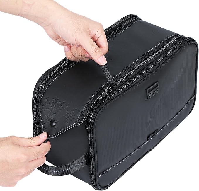 ZEEMO Travel Toiletry Bag for Men, Medium Water-Resistant Double-Sided Full-Open Dopp Kit, Versatile Organizer for Shower and Hygiene Accessories, Bathroom Essentials, Cosmetics, Large, Black