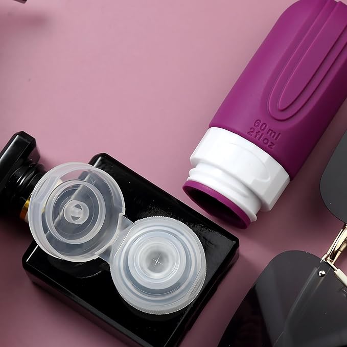 Travel Bottles for Toiletries, Tsa Approved 2oz Travel size Bottles, BPA Free Leak Proof Travels Toiletry Containers, Traveler Accessories with Toiletry Bag for Shampoo Liquid (4 Pack)