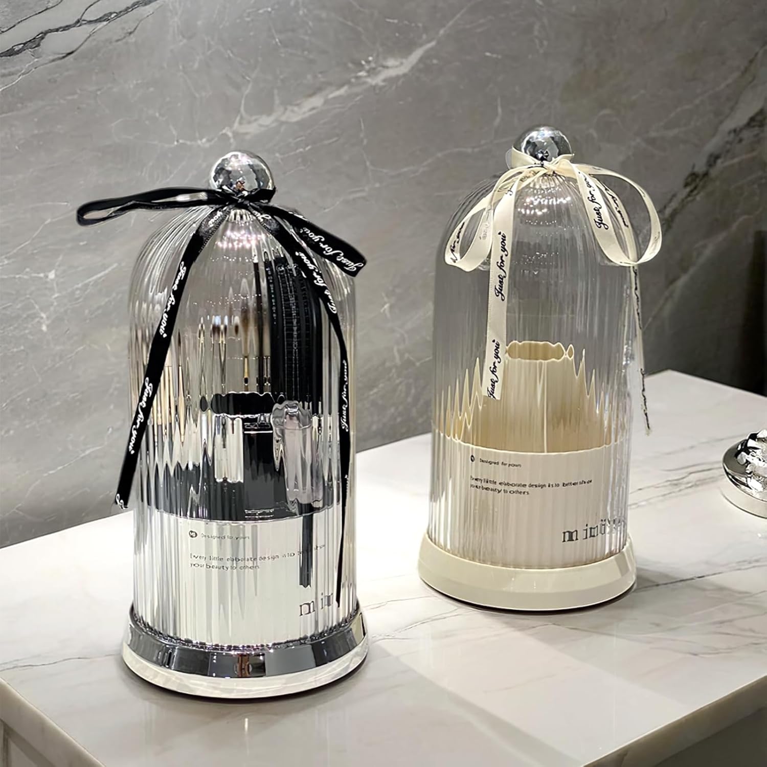 Multi Functional Rotating Toothbrush Holders with Sliding Base, 7 Slot Bathroom Countertop Organizer Perfect for Tooth Brush, Toothpaste, and Makeup Brushes Storage (Black)