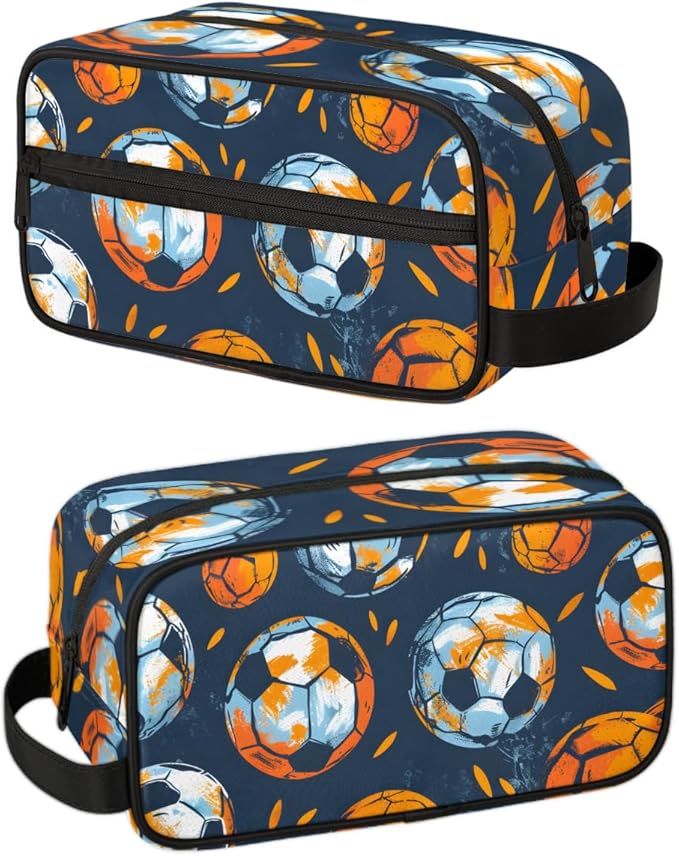 Soccer Background Boys Travel Toiletry Bag Waterproof Wash Bag Shower Shaving Bag Cosmetic Organizer Makeup Bag Portable Toiletries Accessories for Women Men Sport