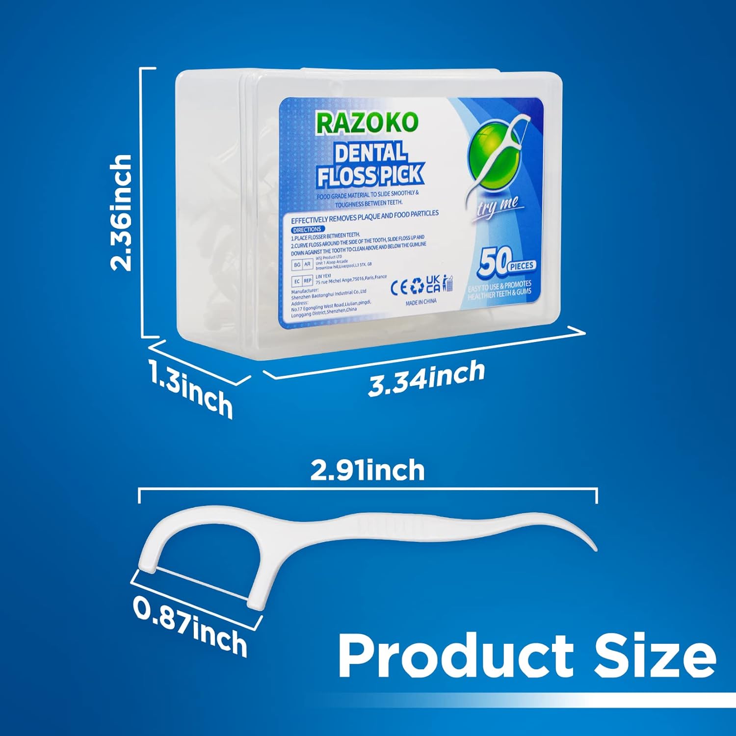 RAZOKO Dental Floss Picks High Toughness Professional Toothpicks Sticks 4-Pack(200pcs) with Portable Case and Dental Picks Perfect for Family,Hotel,Travel