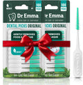 Dr. Emma Original Dental Picks Mint Soft Rubberized Tooth Picks Easy to Use Brush Picks 100Ct/Pack, 2 Packs (200Ct)