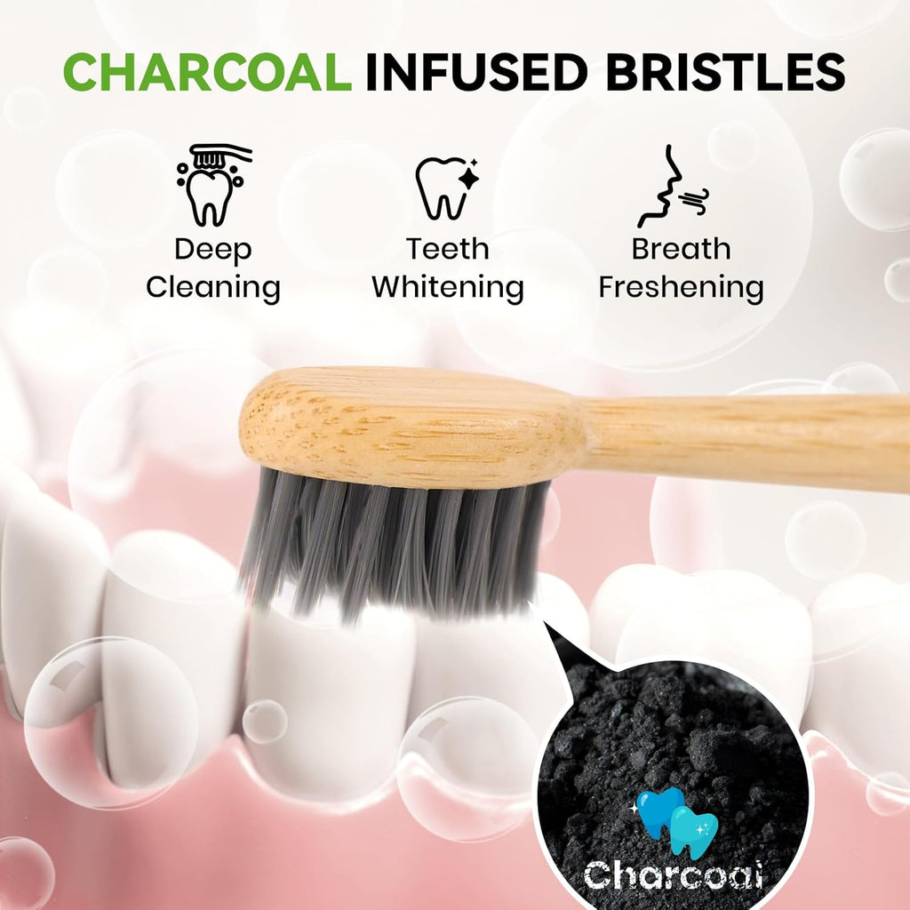 Bamboo Toothbrush Heads Compatible with Philips Sonicare, Soft Charcoal Infused Bristles, Whitening & Deep Cleaning