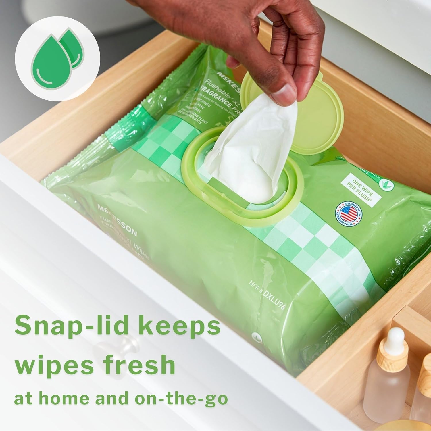 McKesson Flushable* Adult Wet Wipes – 288 Wipes (3 Pack of 96) – Aloe & Vitamin E, Plant-Based Cleansing Wipes, Scented