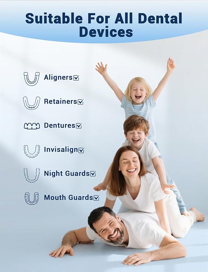 Retainer Cleaner Tablets (120 pcs), Denture Cleaning Tablets for Invisalign, Night Mouth Guard for Aligners, Remove Odors Stains and Plaque, Quick Cleanser, Mint Fresh Flavor, 4 Month Supply