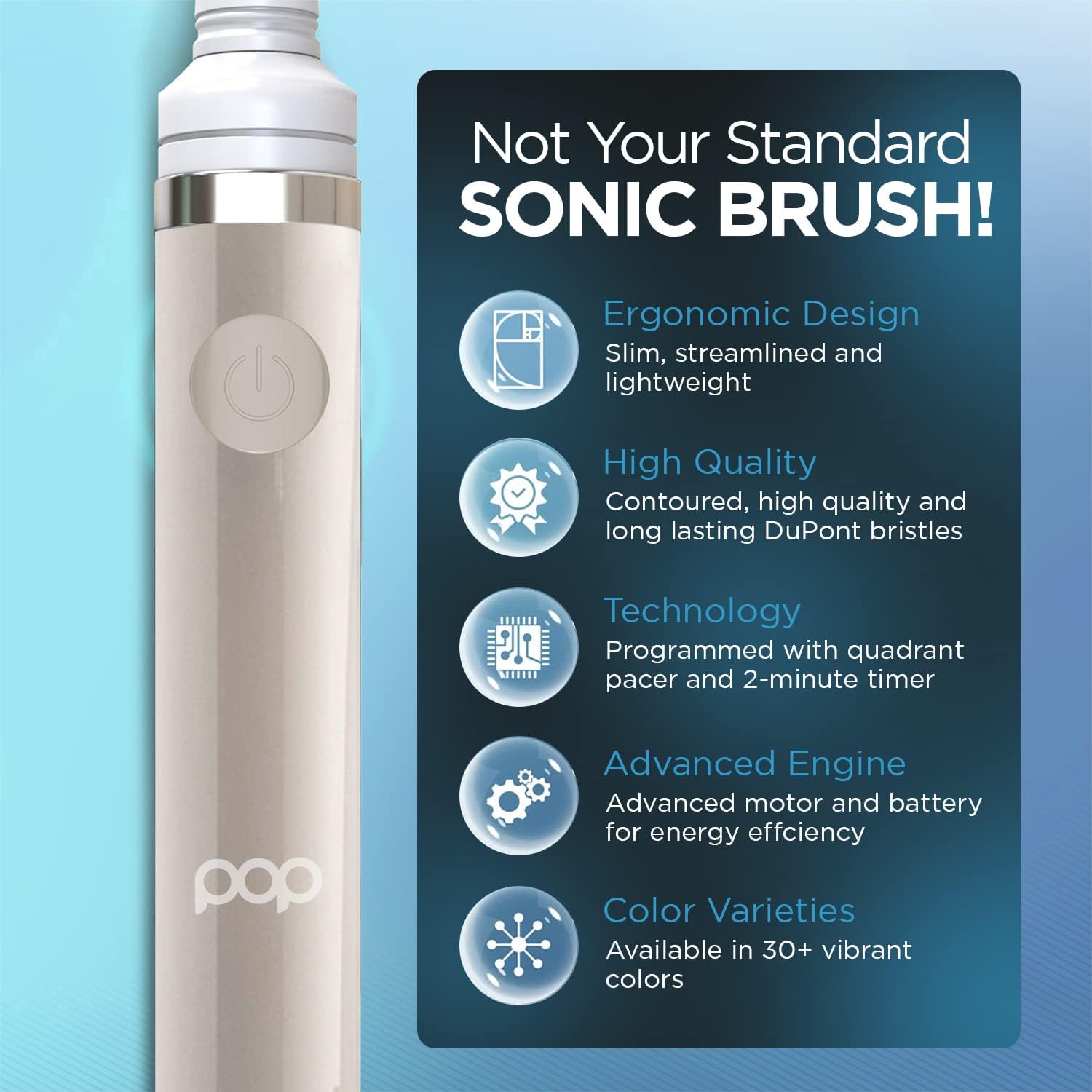 Pop Sonic Electric Toothbrush (Grey) - Travel Toothbrushes w/AAA Battery | Kids Electric Toothbrushes with 2 Speed & 15,000-30,000 Strokes/Minute, Dupont Nylon Bristles
