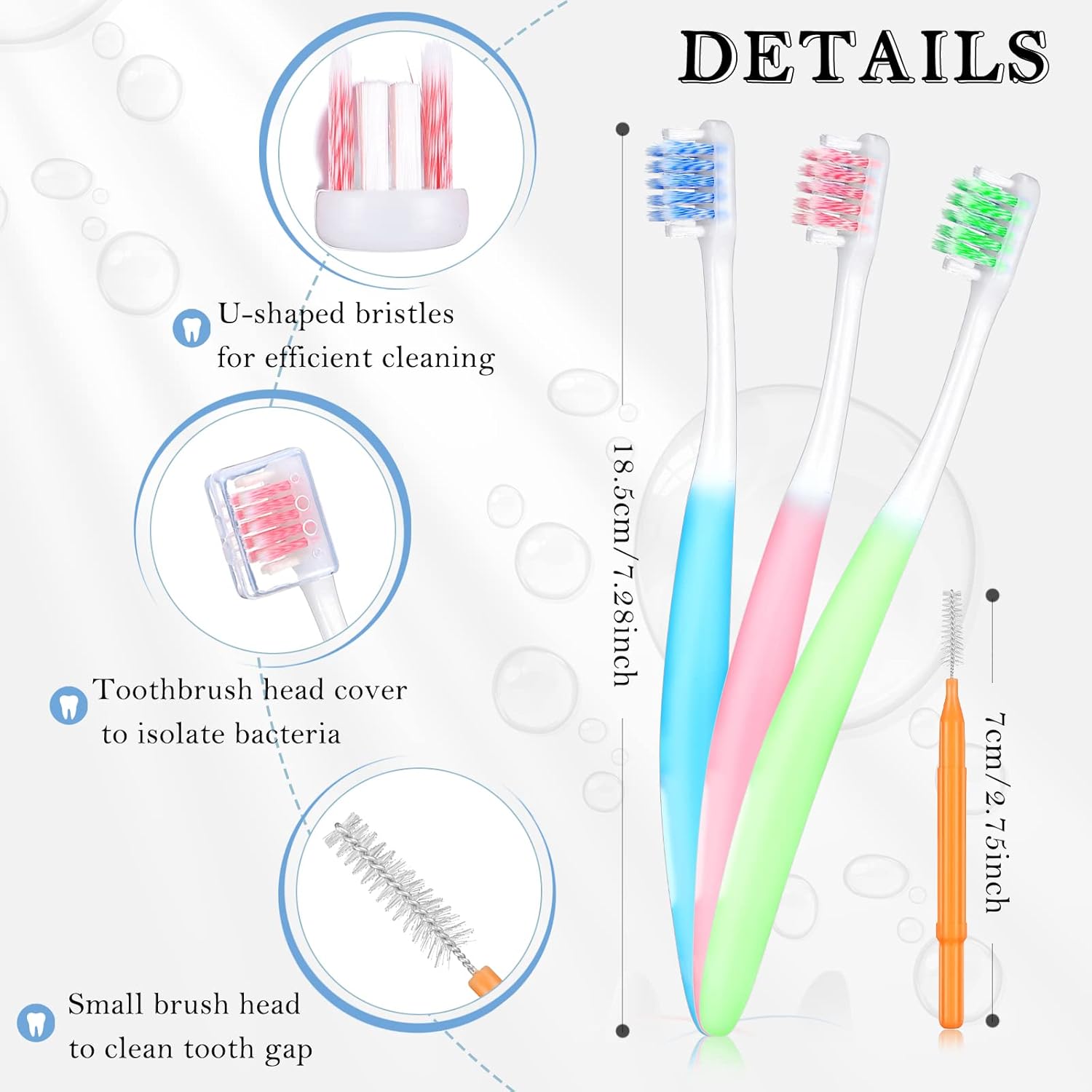 6 Pieces V Shaped Orthodontic Toothbrush for Brace with Brush Head 40 Pieces Interdental Brush Soft Bristle Braces Brushes for Cleaning Portable Toothbrushes for Braces(Medium,Orange)