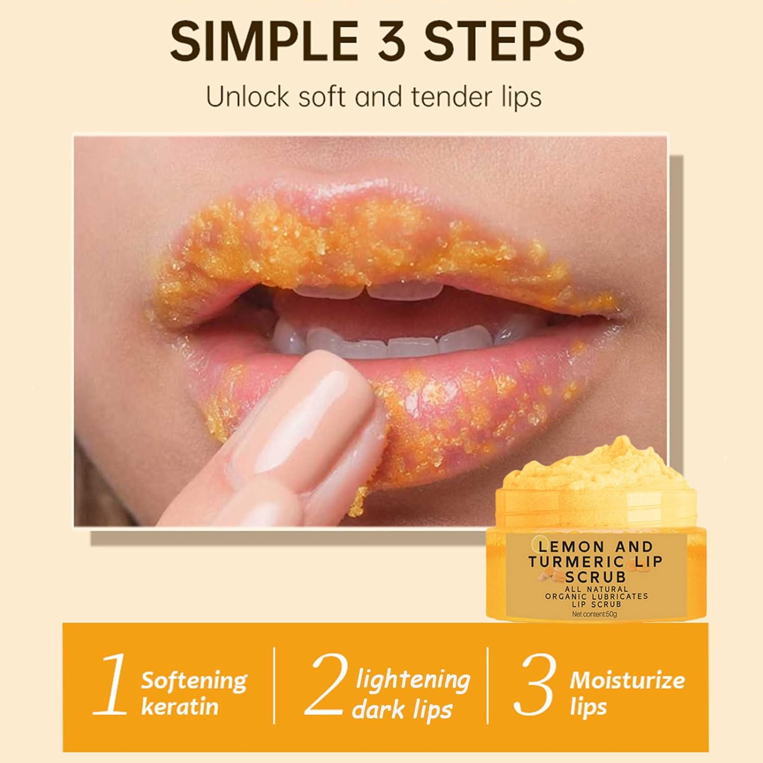 Turmeric Lemon Lip Scrub and Turmeric Lip Balm for Dark Lips to Lighten with Brush Set, 3PCS Lips Scrubber Exfoliator & Blam, Natural Exfoliator & Moisturizer for Dry, Chapped, Reduce Fine Lines