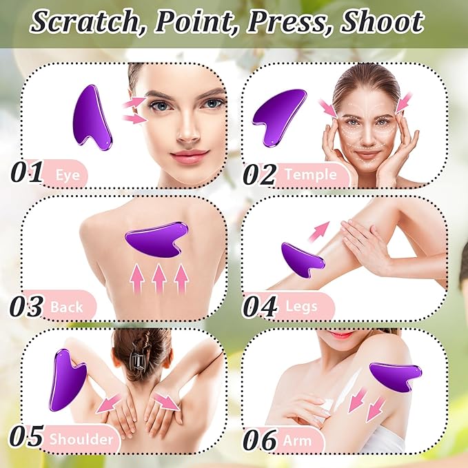 Nuanchu Stainless Steel Gua Sha Facial Tools Metal Guasha Tool for Face Body Jawline Shaper, Double Chin Reducer, Puffiness Reducing, Lymphatic Drainage Massager Skin Care Gift with Pouch(Purple)