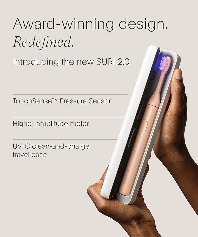 SURI 2.0 New Sonic Electric Toothbrush with Pressure Sensor & UV-Cleaning Travel Case | 1 Month+ Battery | Electric Toothbrush for Adults | Travel Toothbrushes | Tooth Brush | Pink
