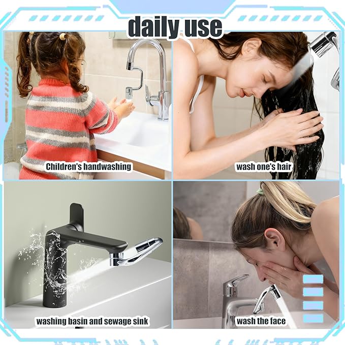 2pcs U Shape Faucet Extender, 1440° Rotatable Faucet Aerator Suitable for Kitchen and Bathroom Sinks