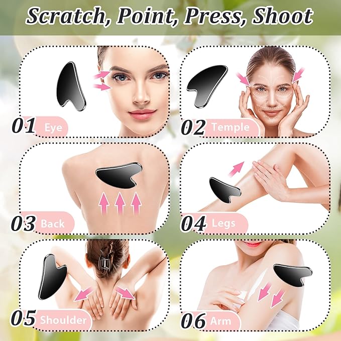 Nuanchu Stainless Steel Gua Sha Facial Tools Metal Guasha Tool for Face Body Jawline Shaper, Double Chin Reducer, Puffiness Reducing, Lymphatic Drainage Massager Skin Care Gift with Pouch(Black)