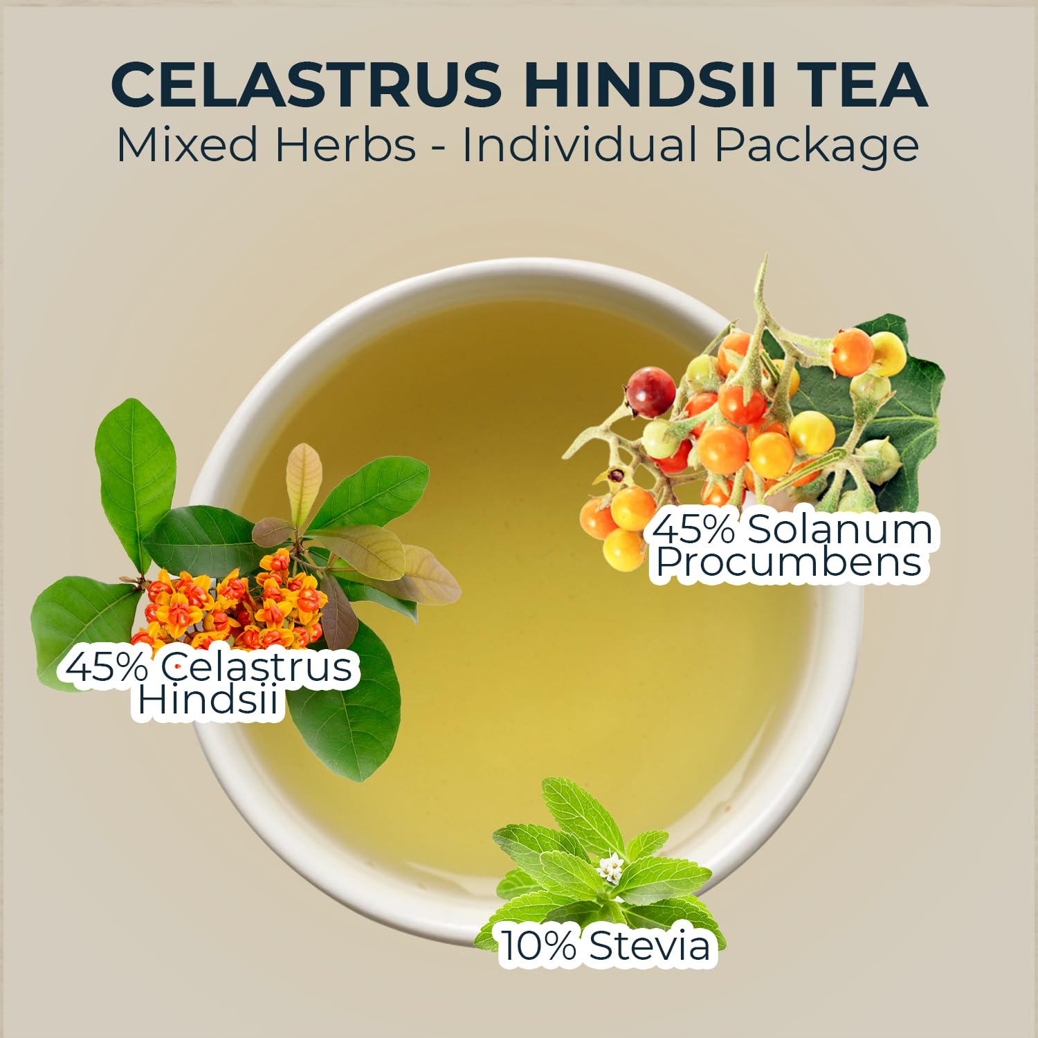 Natural Celastrus Hindsii Tea with Solanum Trilobatum & Stevia - 55 Count (+5 Tea Bags) - 4.59 oz, Bamboo Tong, Re-Steep Herbal Detox Tea Blend for Relax, Energy & Inner Health Support