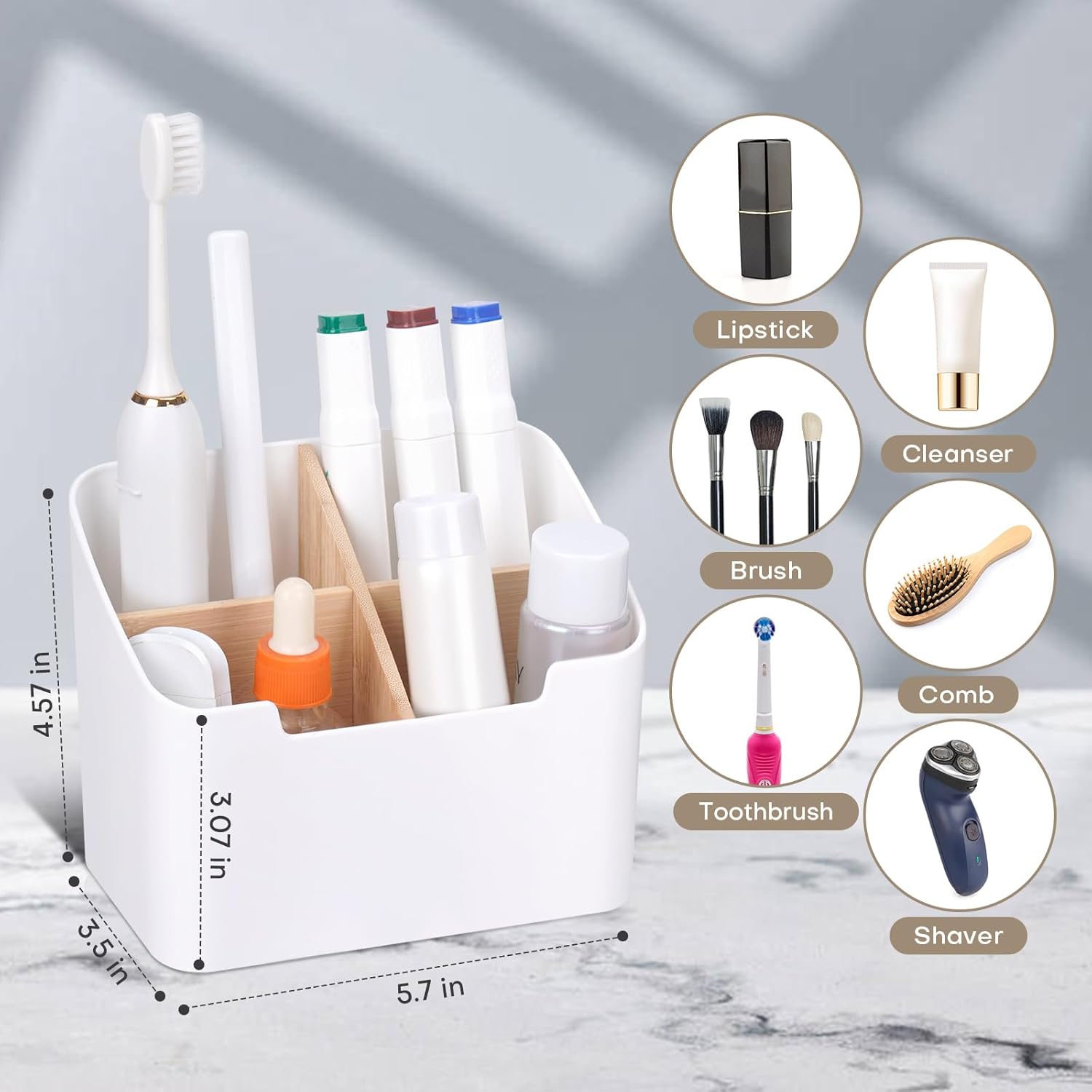 Toothbrush Holders for Bathrooms,Electric Toothbrush and Toothpaste Holder with Divider for Bathroom Countertop Organizer,Toothbrush Caddy for Kids Family Counter Vanity Storage White