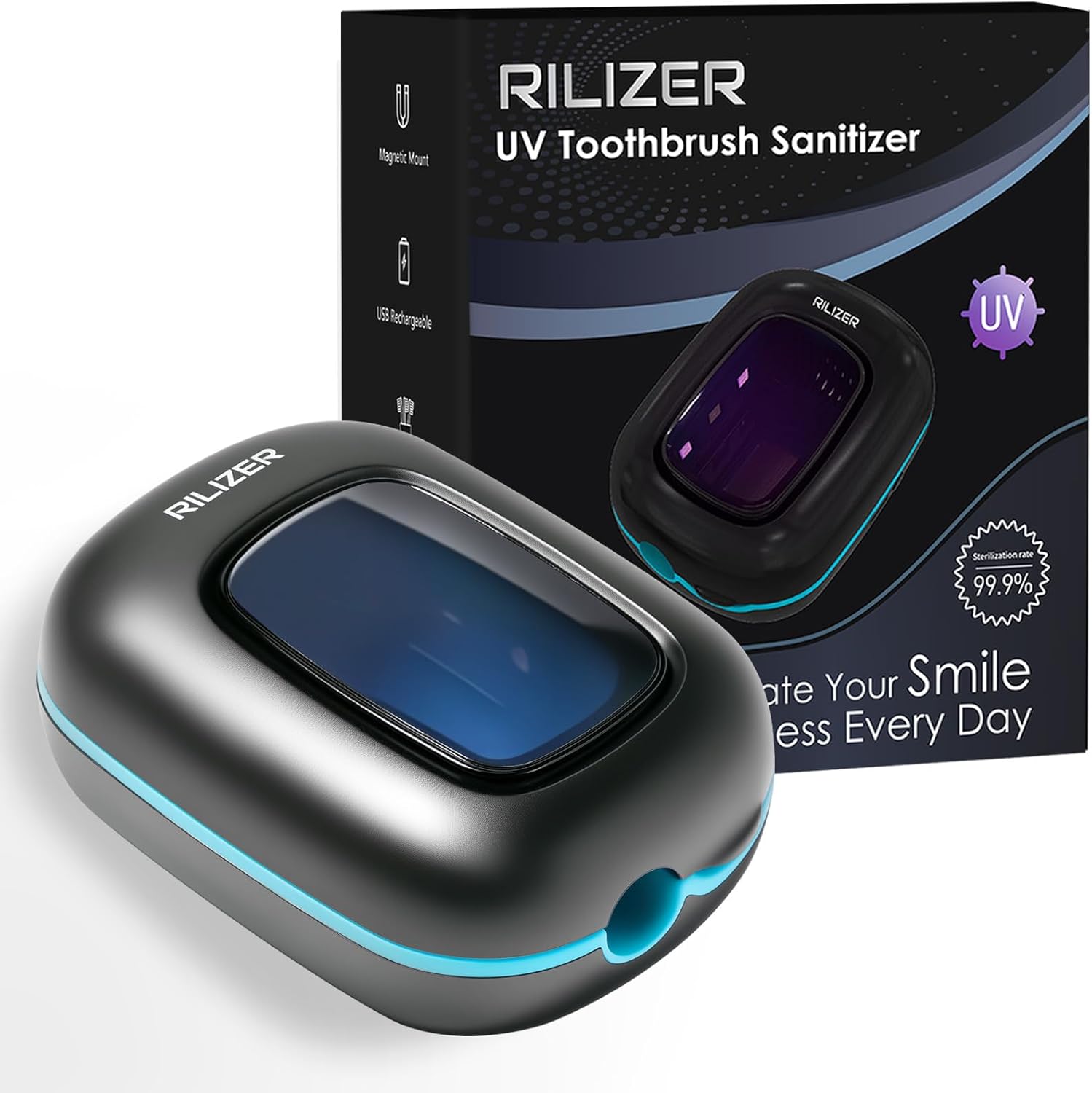 UV Toothbrush Sanitizer Cover, Rechargeable Travel Cap with Magnetic Wall Mount, Portable Cleaner for Any Size Toothbrush