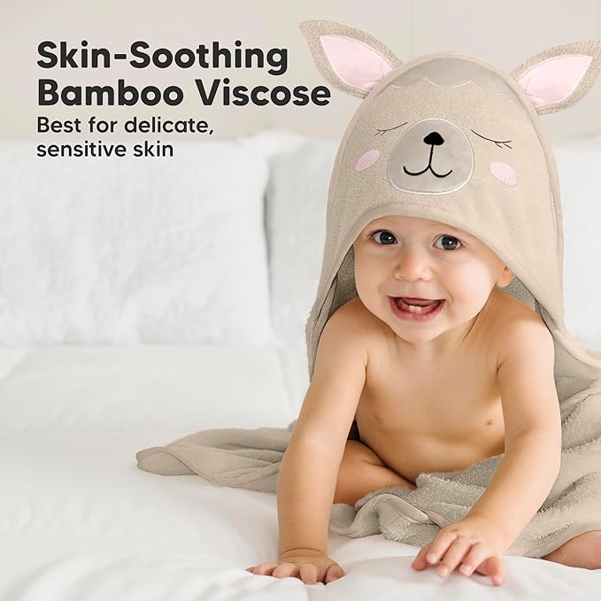 KeaBabies Hooded Baby Towel for Newborn - Viscose Derived from Bamboo Large Baby Bath Towels with Hood for Boys, Girls, Toddler, Extra Absorbent & Soft Newborn Bath Essentials (Alpaca, Regular)