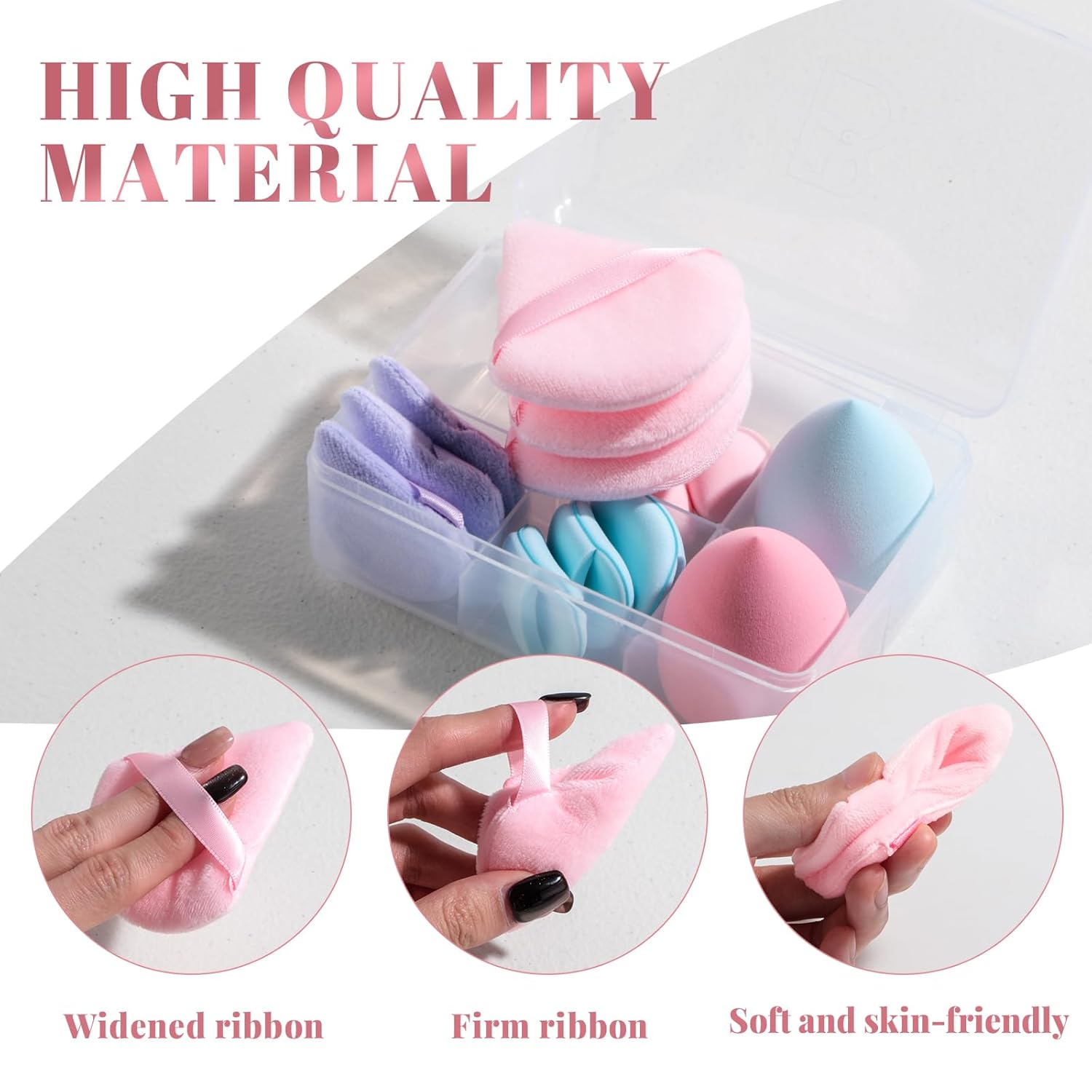 Makeup Sponge Set BS-MALLTriangle Puff 14 Pcs for Liquid, Cream, and Powder, Multi-colored Makeup Sponges and Mini Makeup Sponge (F-PinkBlue)