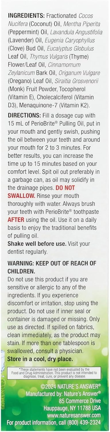 PerioBrite Coconut Pulling Oil 8 Ounce | Promotes White Teeth | Supports Oral Wellness | Mint Flaovred | Gluten Free | Non-GMO | Alcohol Free | Flouride Free | Kosher