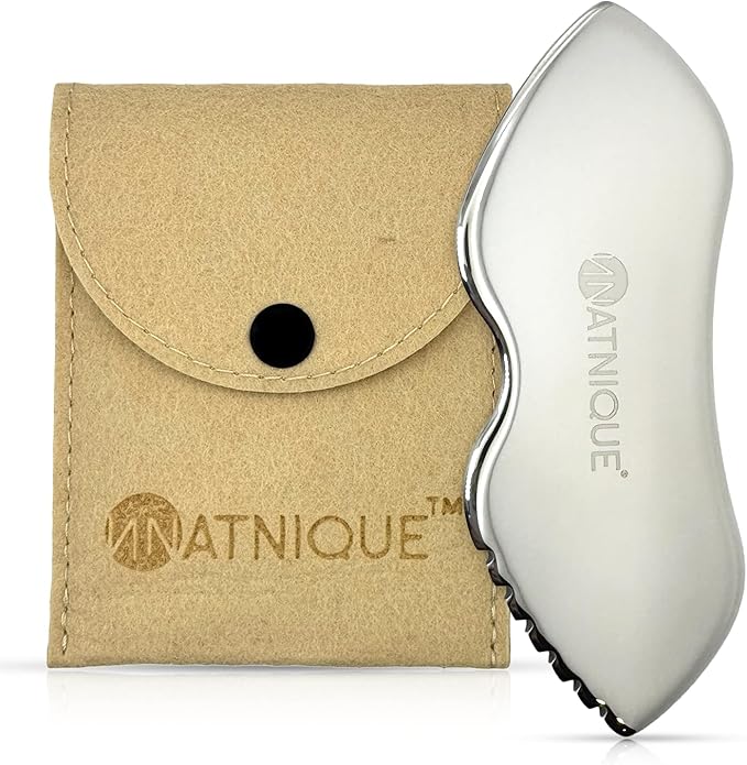 Natnique Stainless Steel Gua Sha Tool – Face & Neck Sculpting Massager for Lymphatic Drainage, Puffiness & Jawline Contour – Anti-Aging Facial Tool for Wrinkles, Firming, Relaxation & Cooling Relief