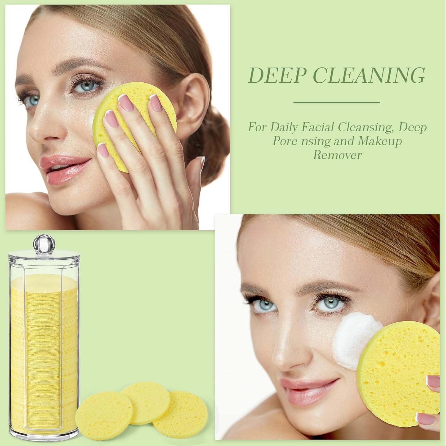 Sieral 120pcs Compressed Facial Sponges Disposable Natural Face Sponges Round Soft Pads with Container for Washing Face Cleansing Exfoliating Esthetician Makeup Removal Travel(Lemon Yellow)