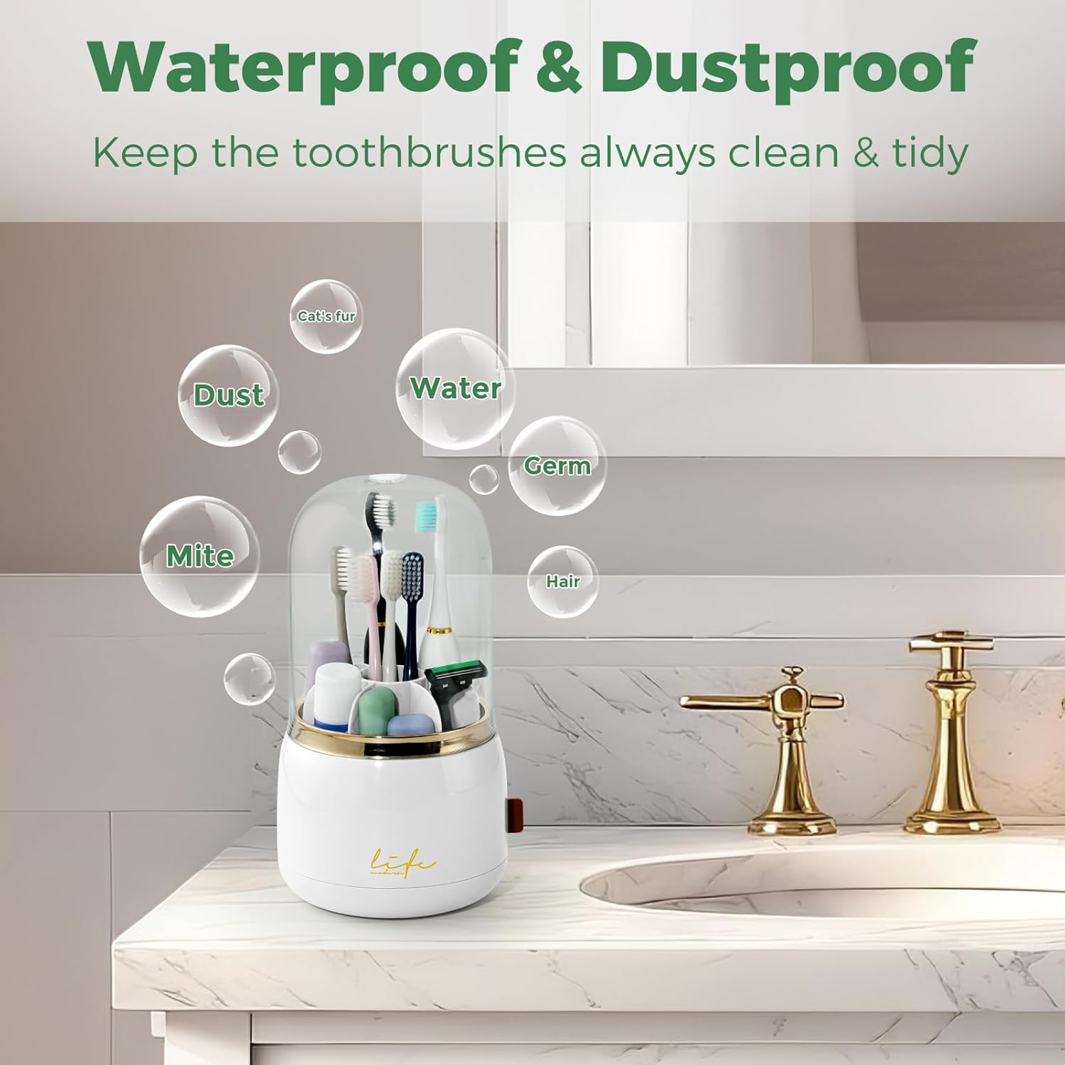 Toothbrush Holders for Bathrooms, Rotating 7 Slots Toothbrush Holder with Cover, Kids Electric Toothbrush and Toothpaste Holders for Caddy for Bathroom Vanity, Sink, Countertop, White