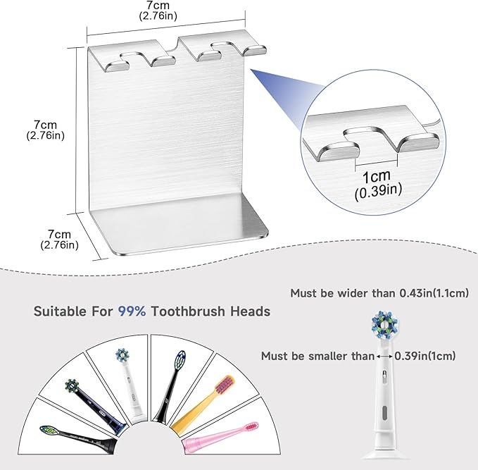 Electric Toothbrush Head Holder, Oukimly Toothbrush Holder Wall Mounted or Desktop, Metal Tooth Brush Holder, Shower Brush Head Holder, Electric Toothbrush Holder for Bathroom (Silver, Small)
