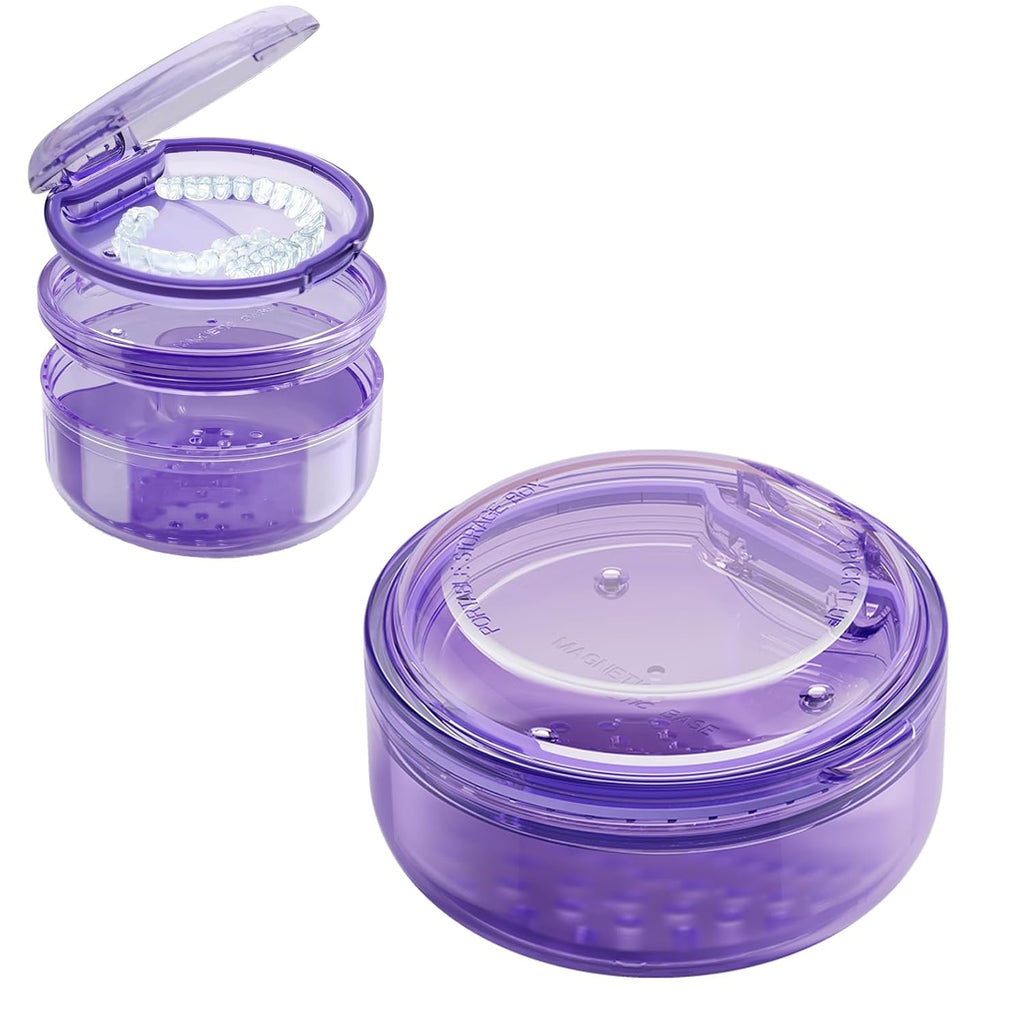 2 in 1 Retainer Case Retainer Bath Case for Cleaning and Store Retainer Mouth Guard Aligner Night Guard Partial Denture, All-in-one Retainer Bath and portable storage case