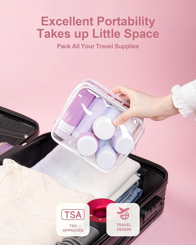Travel Size Toiletries 8 Pack, TSA Approved 3oz/1oz Silicone Refillable Containers with Clear Travel Bag