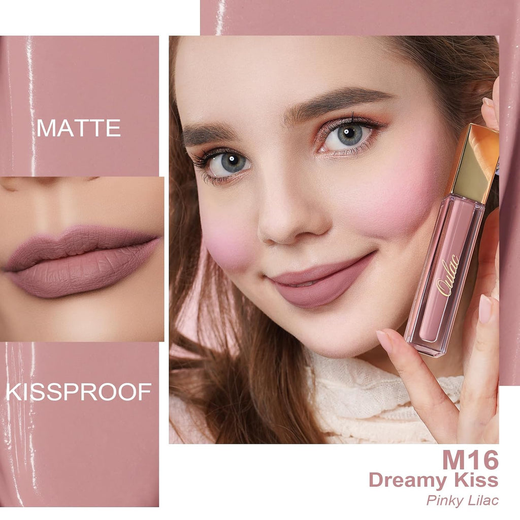 Oulac Matte Liquid Pink Lipstick for Women, Pink Nude Long Lasting Lipstick, Waterproof Lip Stain, No Transfer, Creamy High Pigmented Formula with Vitamin E, Vegan & Cruelty-Free M16