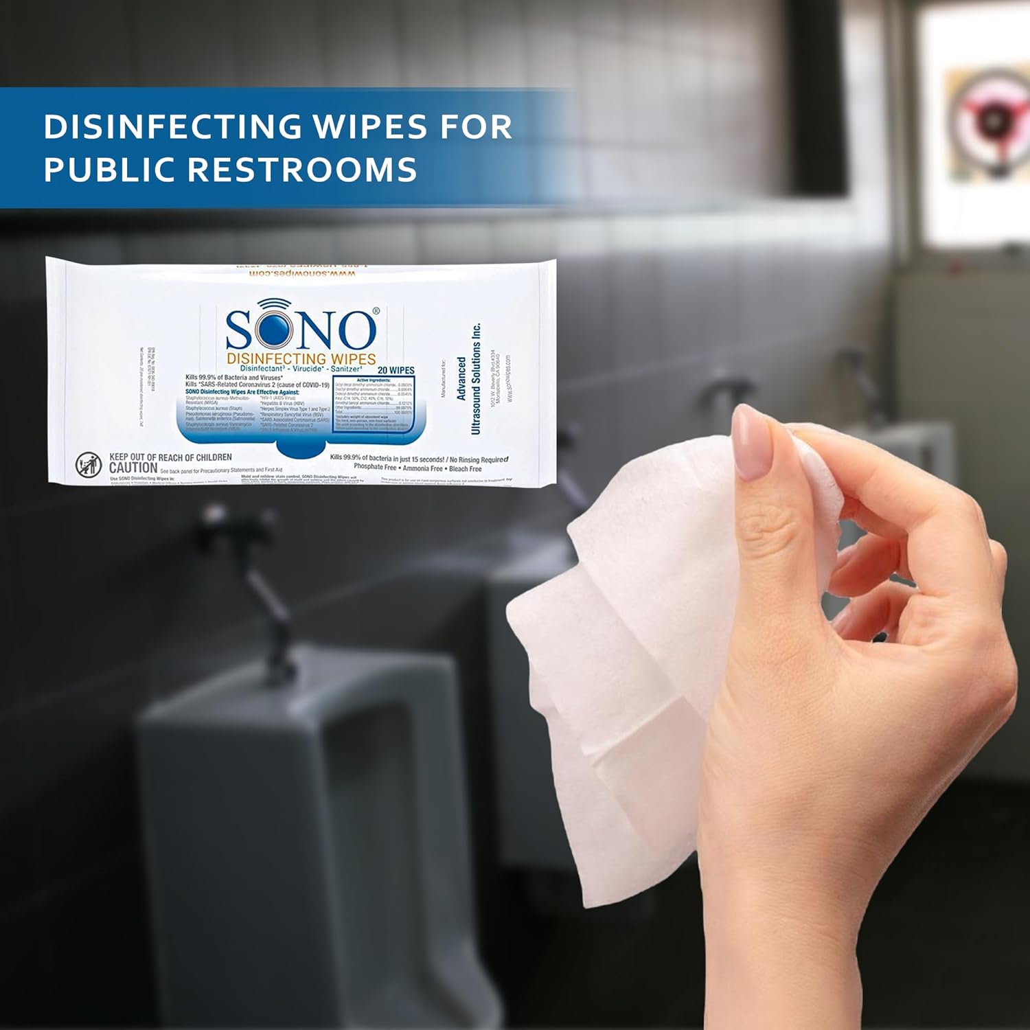 SONO Disinfecting Wipes - Antibacterial, No Alcohol & Bleach, Medical-Grade, All-Purpose - School, Household, Dorm, Salons, Spas, Wellness & Yoga Studios Cleaning Kit - 320 ct (pack of 4) w/Sanitizer