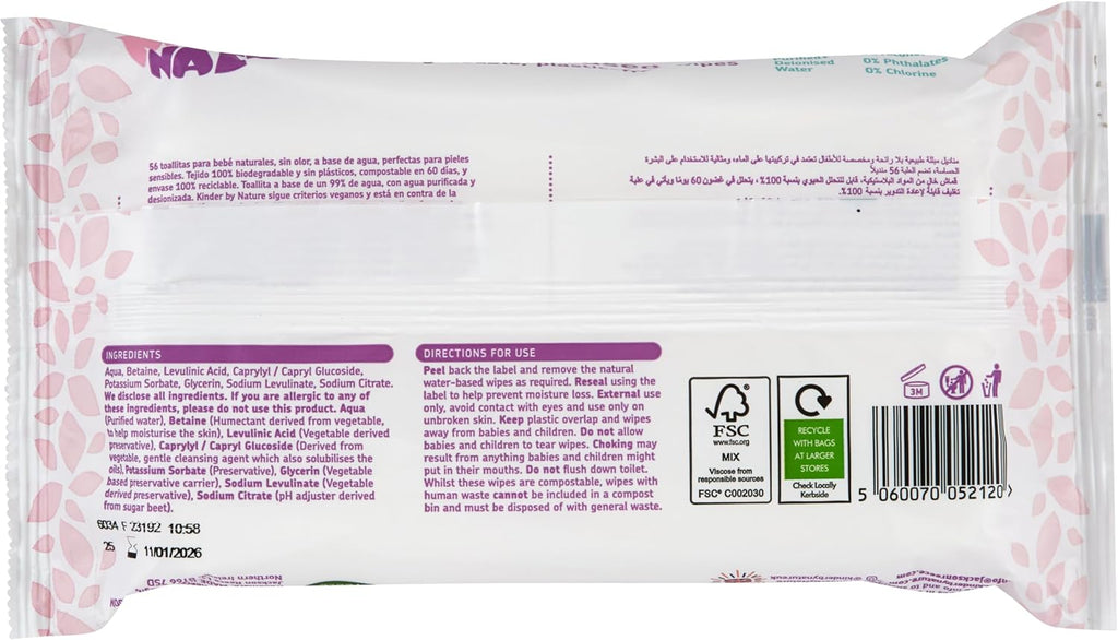 Jackson Reece Kinder by Nature Water-Based Baby Wipes - 56 Count (Case of 12 packs)