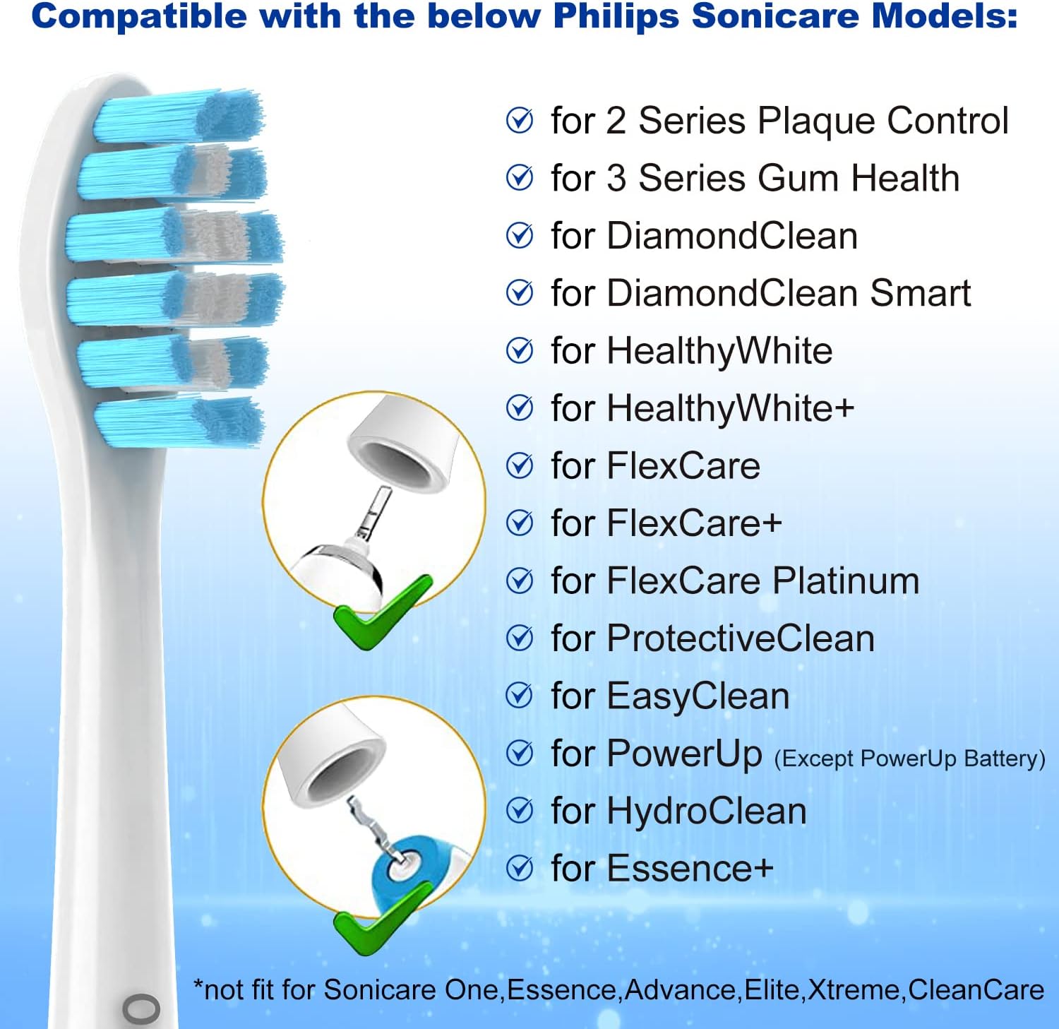 Replacement Toothbrush Heads for Philips Sonicare Click-on Handles, Medium Soft Electric Brush Heads Refills, 8 Pack