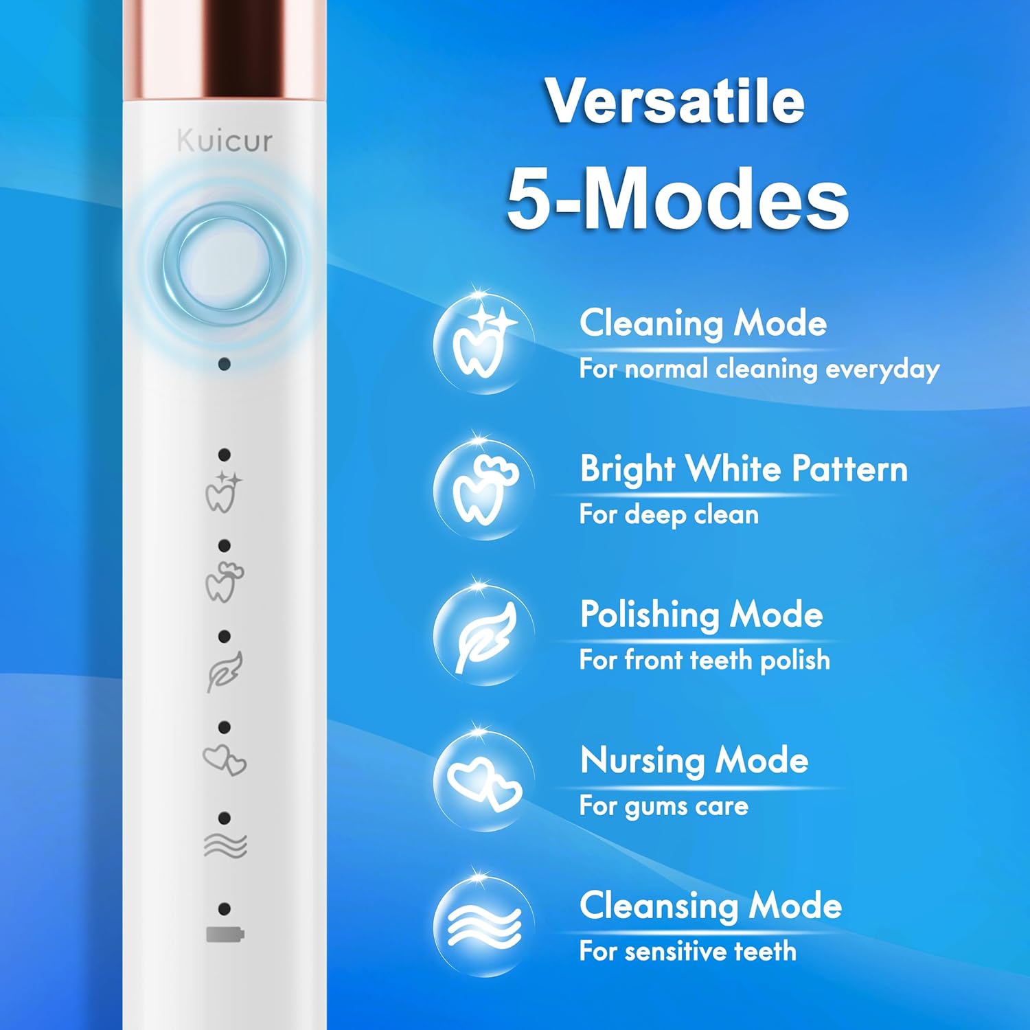 Electric Toothbrush, 10 Brush Heads & Travel Case, 42,000 VPM Electric Motor & USB Charging, 5 Modes with Smart Timer, Ultra Whitening Toothbrush for Adults and Kids