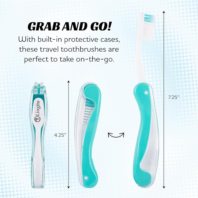 Lingito Travel Mini Toothbrush with Cover, Folding Interlock Toothbrush Adult 4 Pack Soft